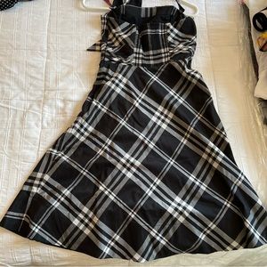White House Black Market Black x White Plaid Halter Top Sundress XS WHBM